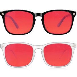 Vbewo 2 Packs Professional Sleep Glasses with 99.9% Blue Light Blocking Dual AR Coatings Red Lens, Computer Gaming Glasses for Men Women, Anti Fatigue & Eye Strain