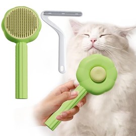 2 Piezas Cepillo para Gato, Autolimpiante Cepillos de Aseo para MascotasRemovedor de Cabello, Cepillos Pelo Gato Inoxidable con Puntos de Goma, para  