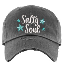 Salty Soul Hat with Starfish | Distressed Baseball Cap or Ponytail Hat | Fun Beach Hats for Women