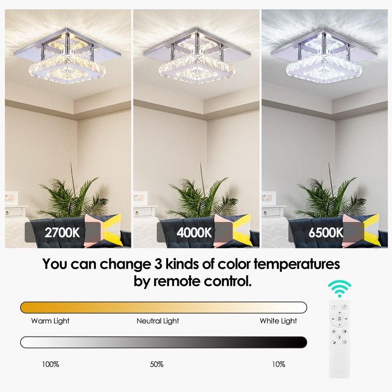 Cainjiazh Dimmable Modern Crystal Chandeliers LED Mini Ceiling Light with