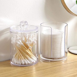 Feelava 3 Pcs Clear Acrylic Cotton Ball Holder Cotton Swab Cotton Swab Holder for Bathroom Makeup Storage Pot Cotton Ball Storage