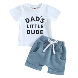 BemeyourBBs Baby Boy Summer Clothes Little Dude T Shirt Elastic Waist Pockets Shorts Set Fathers Day Outfit (3-6 Months, Dads little dude white)