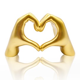 Large Gold Heart Hands Sculpture Decor, Resin Golden Modern Abstract Love Finger Statue, Gold Hand Model Decoration for Home Living Room Bedroom Bookshelf Shelves Wedding Office Desk Table