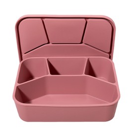 AROCFTIE Silicone Bento Box, 4 Compartment Hard-Shell Food Grade Silicone Lunch Box with Lids,40oz Leak-Proof Lunch Containers with Four Sections, Oven & Dishwasher Safe (Dark Pink)