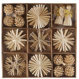 Straw Stars Diameter 6 cm - Sustainable Tree Decoration - Christmas Tree Decoration - Straw Stars for the Christmas Tree - Tree Hanger Stro - Christmas Tree Decoration Wooden Size 32 Box - Diameter 6