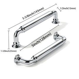 khtumeware 10-Pack Polished Chrome Heavy-Duty Solid Cabinet Pulls, 5 Inch (128mm) Hole Center, Drawer Pulls, Cabinet Hardware, Suitable for Kitchen Cabinets, Bathrooms and Dressers