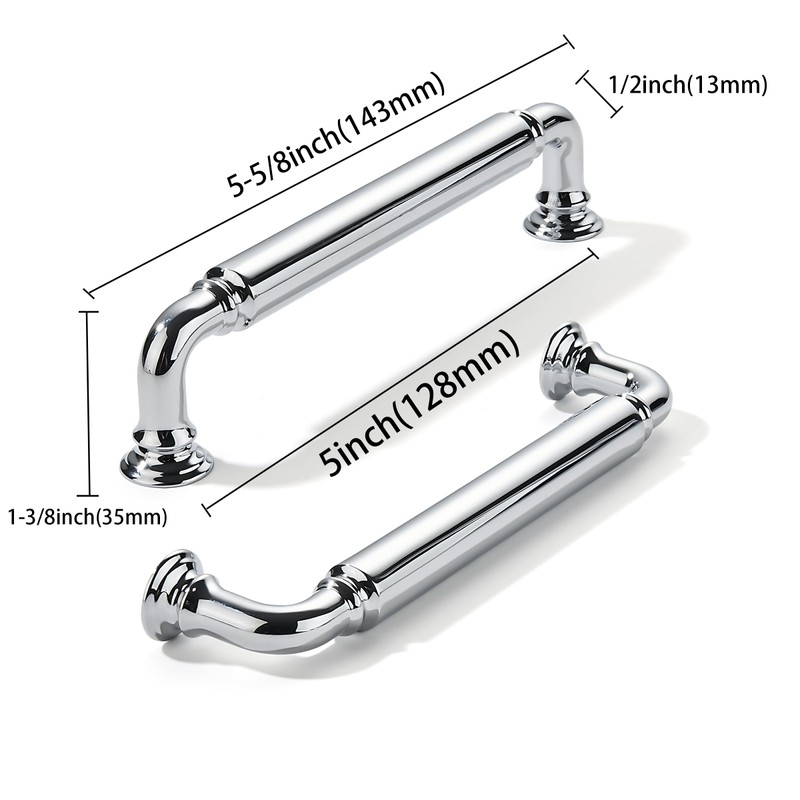khtumeware 10-Pack Polished Chrome Heavy-Duty Solid Cabinet Pulls, 5 Inch