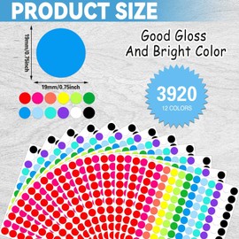 AUGSUN 3920Pcs Colored Dot Stickers, 3/4 Inch Round Color Coding Labels Circle Dots Labels Price Stickers Polka Circle Dot Stickers Label Sticker for Office, Classroom, Home, 12 Assorted Colors