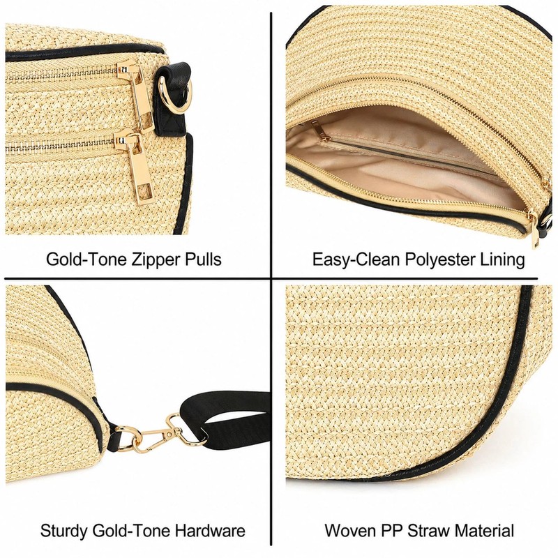 BBORGDC Summer Straw Bum Bag for Women, Woven Crossbody Fanny