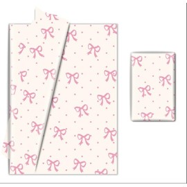 JarThenaAMCS 60 Sheets Pink Bow Tissue Paper Cute Bow Knot Dot Gift Wrapping Paper Decorative Art Paper for Coquette Birthday Baby Shower Party DIY Crafts, 14 x 20 Inch