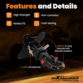 maXpeedingrods UTV Rear Class 3 Trailer Hitch, 2 Inch Receiver, Tow Hitch Receiver with 7/8"' D Ring Shackle for Polaris RZR XP 1000 4WD 2014-2025