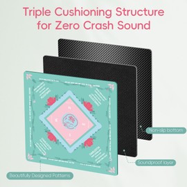 CAISATEQ Mahjong Mat for Table with Rules - 31.5x31.5 Inch Premium Velvet Gaming Mat, Non-Slip Noise Reducing Surface & Deluxe Gray Storage Pouch - Table Protector for American Mahjong/Board Games