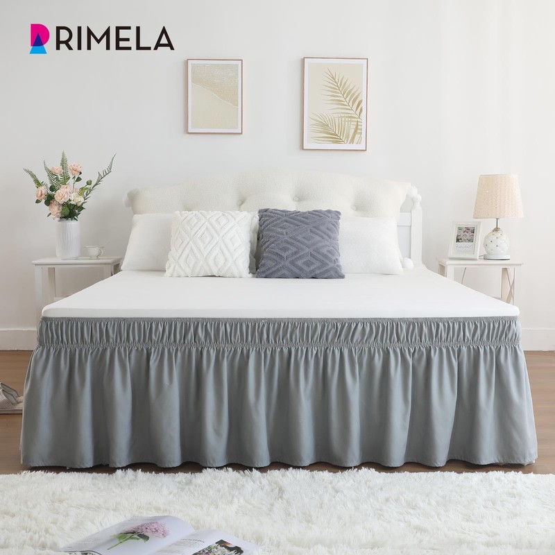 RIMELA Grey Bed Valance Sheet King Elasticized Bed Skirt Easy