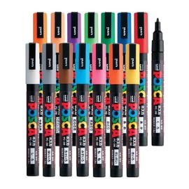 Uni-Posca Paint Marker Pen - Fine Point - Set of 15 (PC-3M15C) Tip width 0.9-1.3mm 15 colors, Including Pens Tip Refill PCR-3 - Made in Japan