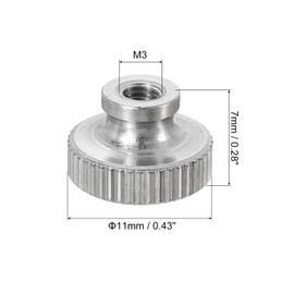 sourcing map Knurled Thumb Nuts, 4Pcs M3 x D11mm x H7mm Stainless Steel Round Knobs Fasteners Blind Hole Hand Screw Nut Silver for 3D Printer Parts, Machine Tools