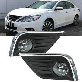 TJHSM 1 Pair Fog Light Assembly for 2016 2017 2018 Altima Sedan 4-Door with Chrome Bezel+Wiring Harness+Switch | 261558990A | 261508990A | 622579HS0B | 622569HS0B