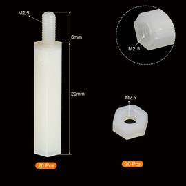 PATIKIL M2.5 40 Pack Standoff Screws Nylon Hexagonal PCB Spacer Nuts for Motherboard Computer Case Circuit Boards Electronics 20 mm + 6 mm White