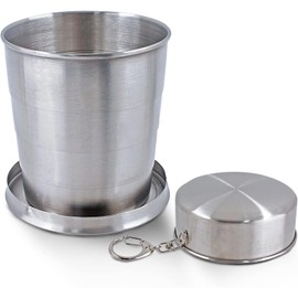 Vitalux Folding Stainless Steel Cup Telescopic Retractable Cup with Lid for Outdoor Travel Camping Tableware (250ml)