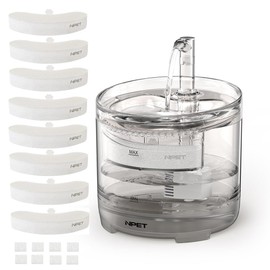 NPET Cat Water Fountain WF050TP 1.5L Automatic Pet Drinking Fountain with Replacement Faucet Kit - 8 Replacement Filters (No Adapter)