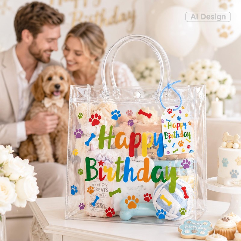 joycraft Dog Paw Clear PVC Gift Bags with Handles, 12Pcs