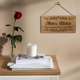 Ryeolo Meme's Kitchen Wooden Signs Wall Hanging, Meme Grandma Kitchen Wall Art Decor for Home Dining Room, Mother's Day Birthday Gifts for Grandmother from Grandkids, 12x6 Inch