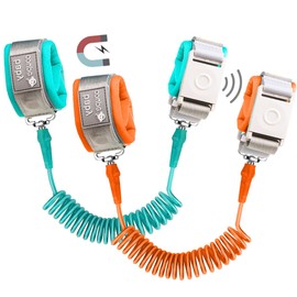 Reelau [2 Pack] Anti Lost Wrist Links Safety Harness, Upgraded Induction Lock Harnesses for Kids 1.5M Anti-Lost Wrist Link Toddler Harness Leash 360° Rotating Connector, Emerald x1, Coral Orange x1