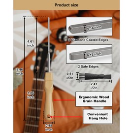 Diamond Coated Guitar Fret End Tool, Double Sided High Carbon Steel Design Fret End Dressing File, Professional Luthier Tool For Smoothing and Deburring, Works on All Frets, with Clean Brush