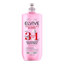 L'Oreal Paris, Elvive Crema Para Peinar 3 En 1 Glycolic Gloss 500Ml, Tratamiento Multi-Usos 3 Usos En 1 Glycolic Gloss Es Tu Aliado Para Sellar Las Cu
