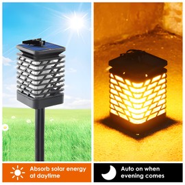 Solar Lights Outdoor Garden - 2pcs Hanging Solar Flame Flickering with Realistic Dancing Flame Light, Waterproof Lantern Outdoor Hanging Lantern for Pathway Yard Driveway Garden Ornaments Decorative