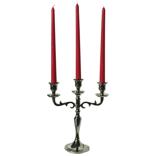 Hamptons Three Arm Silver Candelabra, Hand Crafted of Silver Aluminum Nickel, 10.25 Inches High, Weighted