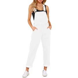 luvamia Women's Casual Adjustable Denim Bib Overalls Jeans Pants Fashion Loose Overall Jumpsuits Brilliant White Size Small (Size 4 - Size 6)