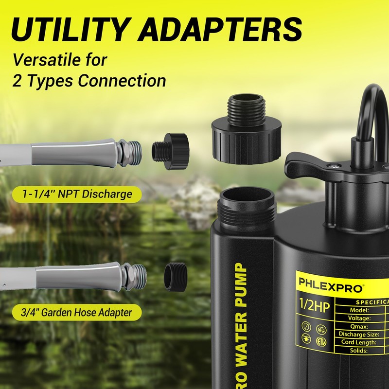 PHLEX PRO Sump Pump 1/2HP Submersible Water Pump, 2650GPH Utility