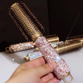 Bestbling Bling Rhinestone Round Barrel Hair Brush - Quick Drying, Frizz Reduction, and Healthy Hair Styling and curling for All Hair Types, Adding Hair Volume (Pink)