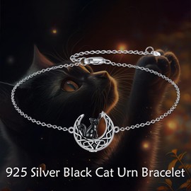 VONALA 925 Sterling Silver Moon Cat Urn Bracelets for Women Celtic Urn Bracelet Moon Ashes Bracelet Black Cat Cremation Jewelry