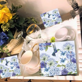 20-ct 6.5 Hummingbird Napkins for Decoupage Bird Paper Napkins Floral Napkins Blue Mother's Day Napkins Floral Paper Decorative Bird Napkins for Decoupage Paper Products Design Spring Napkins