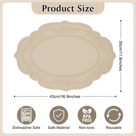 yuuzue Silicone Placemats Set of 4, Oval Table Placemats Heat Resistant Waterproof Wipeable Non-Slip Table Mat, Vintage Kitchen Placemats Table Protector for Indoor Outdoor
