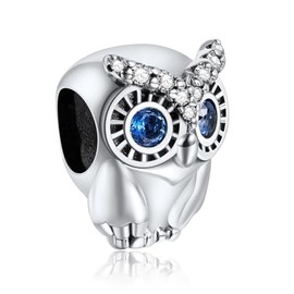 Annmors Animals Charms Sparkling Owl 925 Sterling Silver Animal Bead Pendant for Bracelet and Necklace, Birthday Mother's Day Jewellery Gifts for Women Girls
