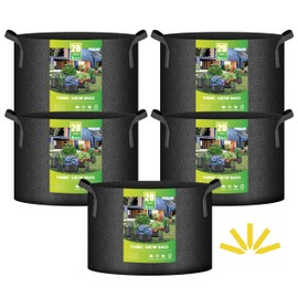 iPower 5-Pack 20 Gallon Thickened Grow Bags Nonwoven Fabric Pots Aeration Container with Strap Handles for Garden and Planting, Black