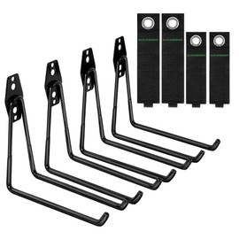 4-Piece Garage Hooks Wall Mount Storage Hanger with 4 Extension Cord Holder Organizer, Heavy-Duty Steel, 7.5 inch Ladder Hooks for Garage Wall