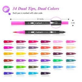 Caliart 34 Double Tip Brush Pens Art Markers, Aesthetic Cute Preppy Stuff School