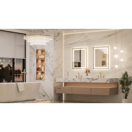 Keonjinn LED Mirror for Bathroom 24 x 30 in, Gold Frontlit & Backlit Bathroom Mirror with Lights, Brushed Beveled Framed, Tempered Glass, UL Listed LED Driver, 3 Color Temperature, Anti-Fog, Dimmable