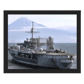 USS BLUE RIDGE U.S. NAVY BATTLESHIP STEAMS PAST MT. FUJI 8X10 FRAMED PHOTO