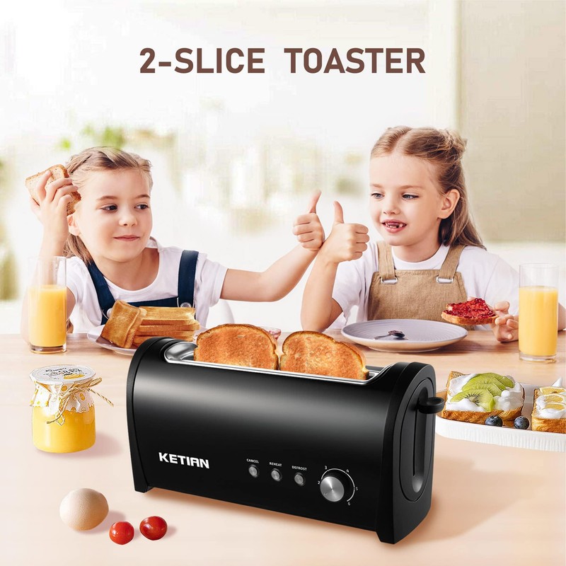Long Slot Toaster 2 Slice,Cancel Reheat Defrost Functions,Removable Crumb Tray,6
