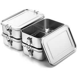 Umigy Stainless Steel Bento Box Metal Lunch Box Food Storage Containers Metal Lunch Container, Lockable Clips to Leak Proof, Reusable Dishwasher Safe Lunch Snack Boxes for Work, School(4 Pcs,1400ml)