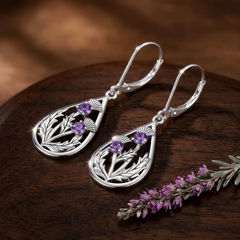 Scottish Thistle Earrings for Women Scottish Thistle Jewelry Gifts 925