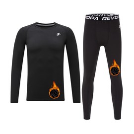 DEVOROPA Youth Boys Thermal Underwear Set Fleece Lined Compression Shirt&Pant Kids Winter Warm Base Layer Black S