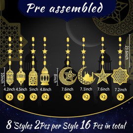 SEPGLITTER 16 Pcs Ramadan Decorations, Ramadan Home Hollow Banner Hanging Moon Stars Lantern Pattern for Birthday Festival Wedding and Party Wall Decor