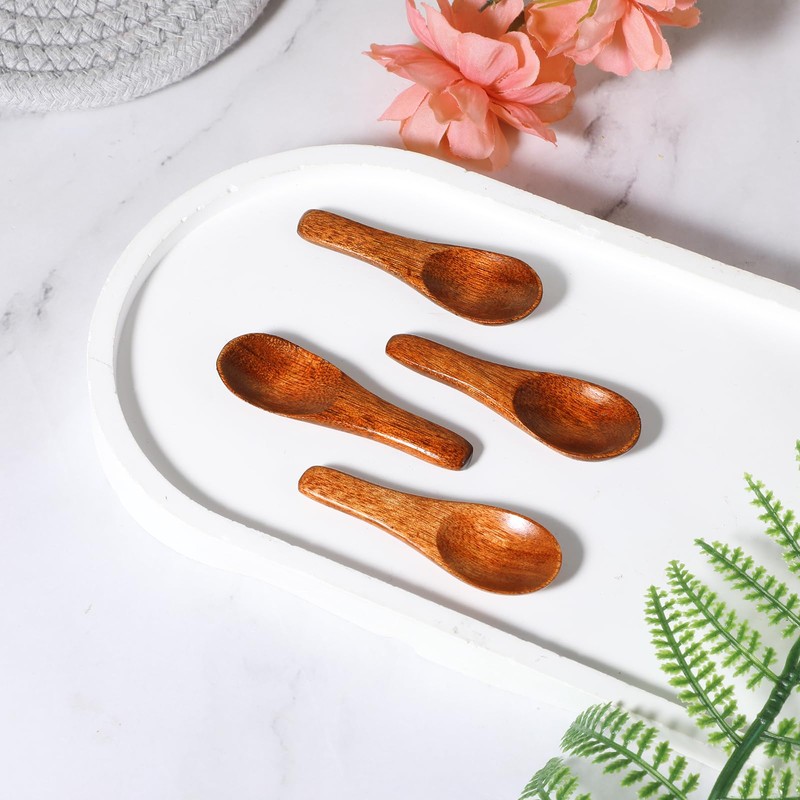 Ymapinc 4 Pcs Mini Handmade Wooden Spoons, Tiny Spoon Set