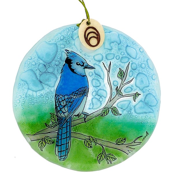 Bolla Glass Art Blue Jay Bird Glass Ornament Handmade Decoration