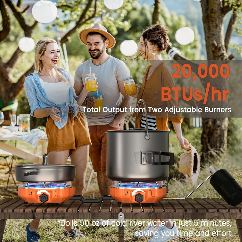 Cofiyard 20,000 BTUs 2 Burner Camping Stove, Portable Folding Propane